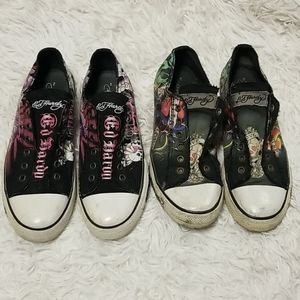 Ed Hardy Black Sneakers with Vibrant Graphics